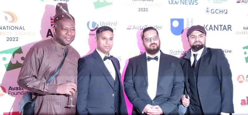 From left to right: Tony Fernandez, Yasar Mohammed, Kashif Ahmed, Sohail Ahmed at the National Diversity Awards 2022 where Bradford4Better won the Community Organisation Award for Multi-Strand